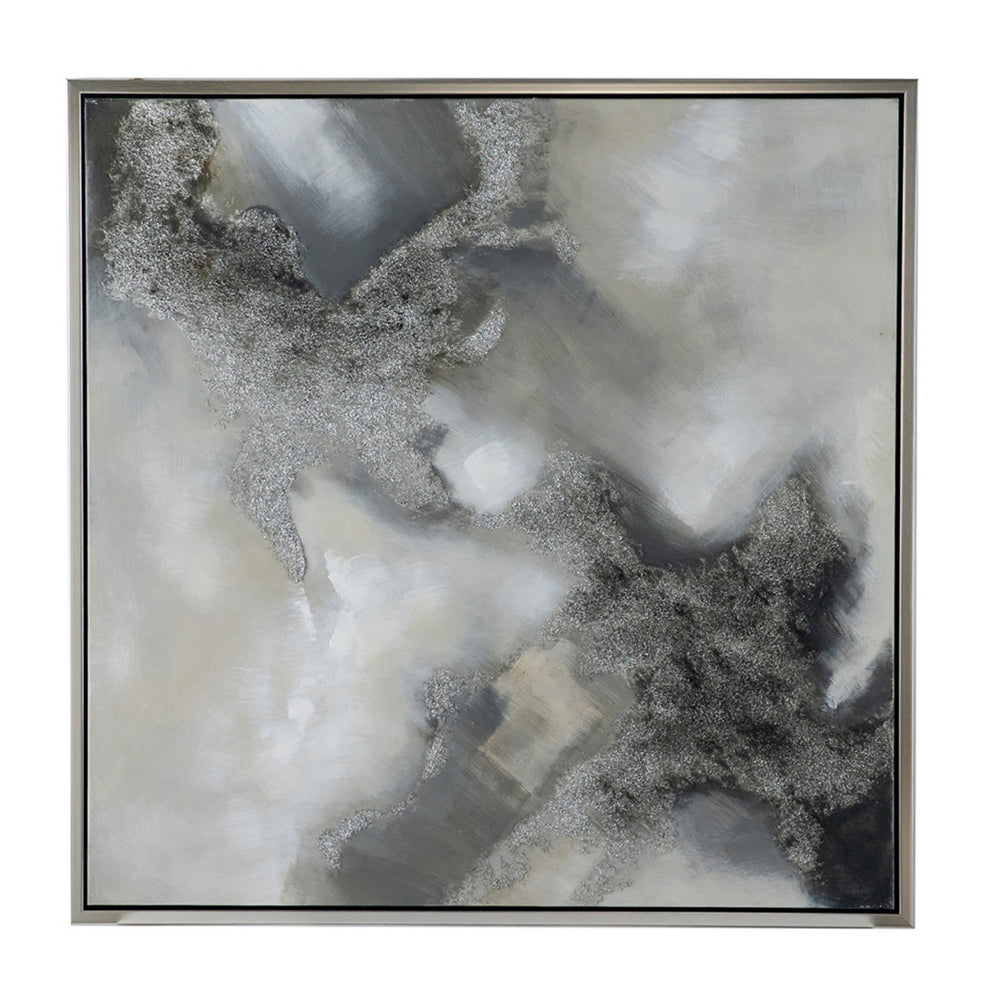 39 x 39 Stormy Skies Framed Handpainted Wall Art, Square, Canvas, Gray