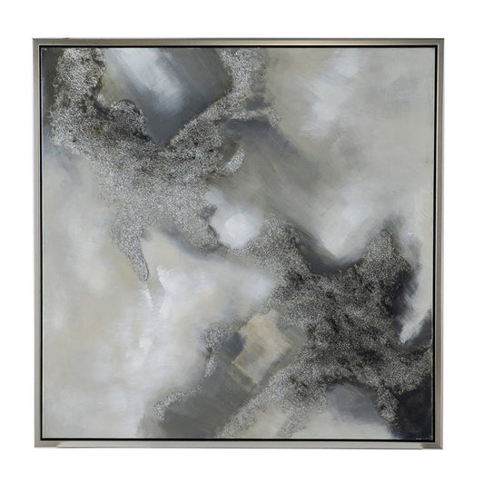 39 x 39 Stormy Skies Framed Handpainted Wall Art, Square, Canvas, Gray