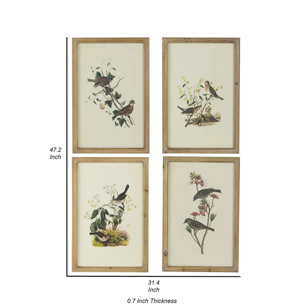 16 x 24 Bird Framed Wall Art Print Set of 4, Wood, Vintage Gray and White