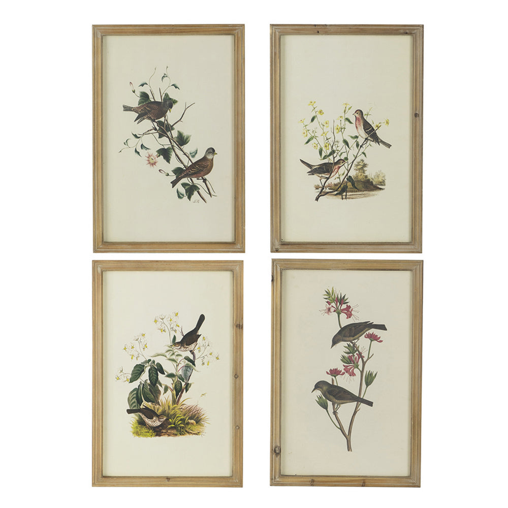 16 x 24 Bird Framed Wall Art Print Set of 4, Wood, Vintage Gray and White