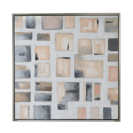 39 x 39 Framed Handpainted Wall Art, Cornerstone Square, Canvas, White Gray
