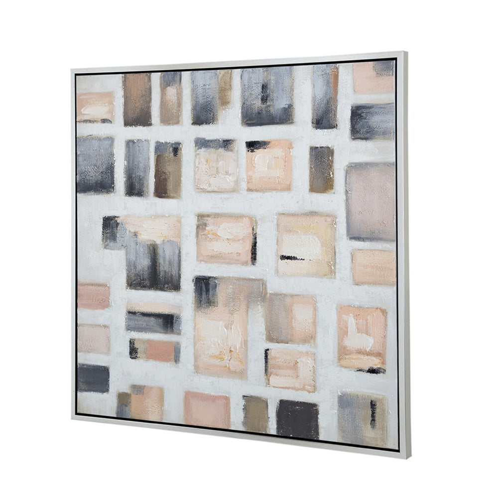 39 x 39 Framed Handpainted Wall Art, Cornerstone Square, Canvas, White Gray