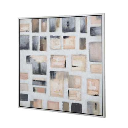 39 x 39 Framed Handpainted Wall Art, Cornerstone Square, Canvas, White Gray