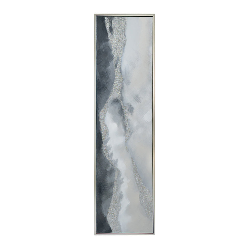 20 x 71 Framed Handpainted Wall Art, Landscape Abstract Design, Soft Gray