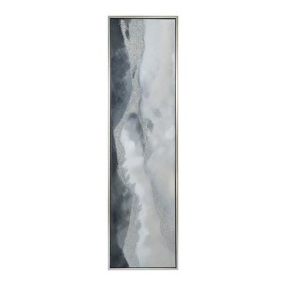 20 x 71 Framed Handpainted Wall Art, Landscape Abstract Design, Soft Gray
