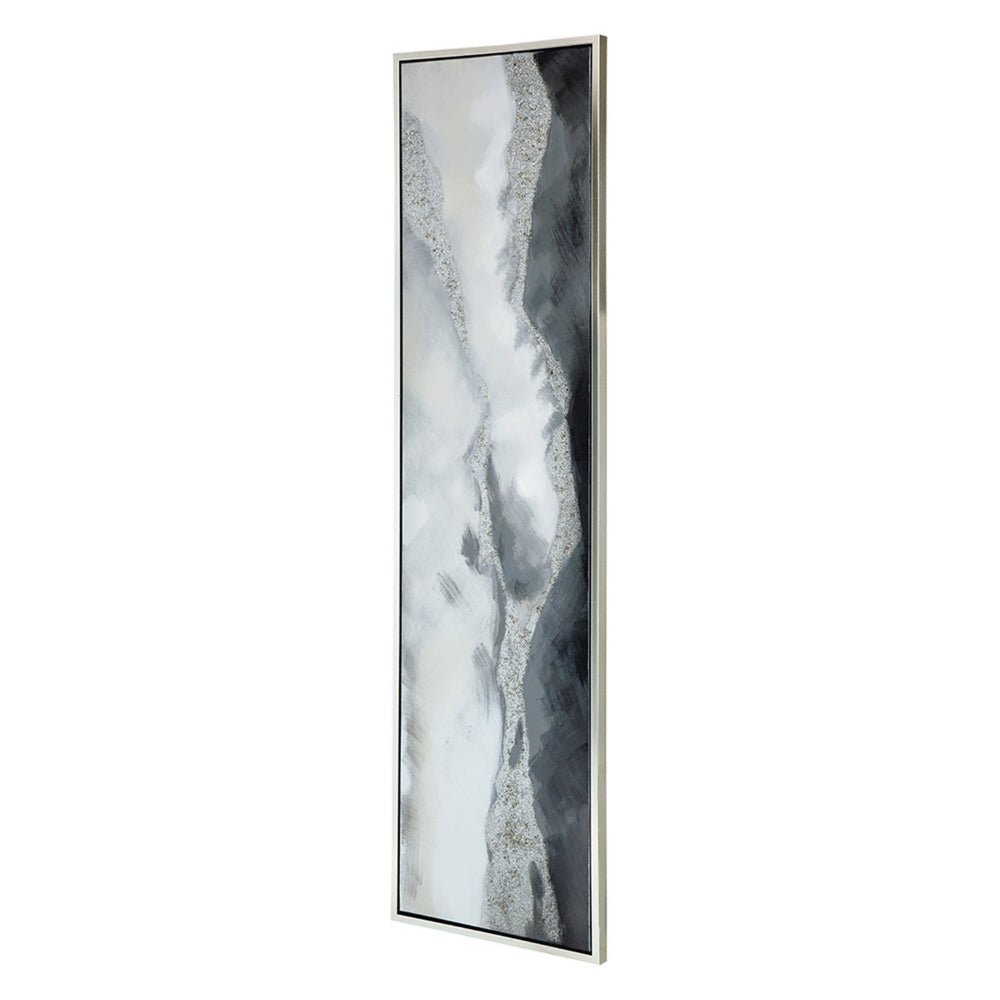 20 x 71 Framed Handpainted Wall Art, Landscape Abstract Design, Soft Gray