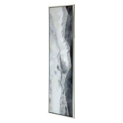 20 x 71 Framed Handpainted Wall Art, Landscape Abstract Design, Soft Gray