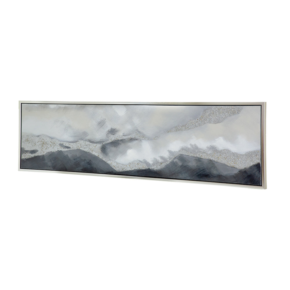 20 x 71 Framed Handpainted Wall Art, Landscape Abstract Design, Soft Gray