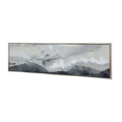 20 x 71 Framed Handpainted Wall Art, Landscape Abstract Design, Soft Gray