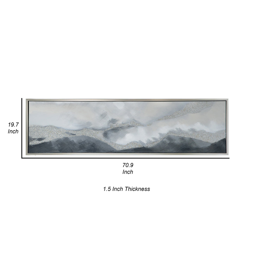 20 x 71 Framed Handpainted Wall Art, Landscape Abstract Design, Soft Gray