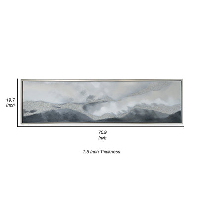20 x 71 Framed Handpainted Wall Art, Landscape Abstract Design, Soft Gray
