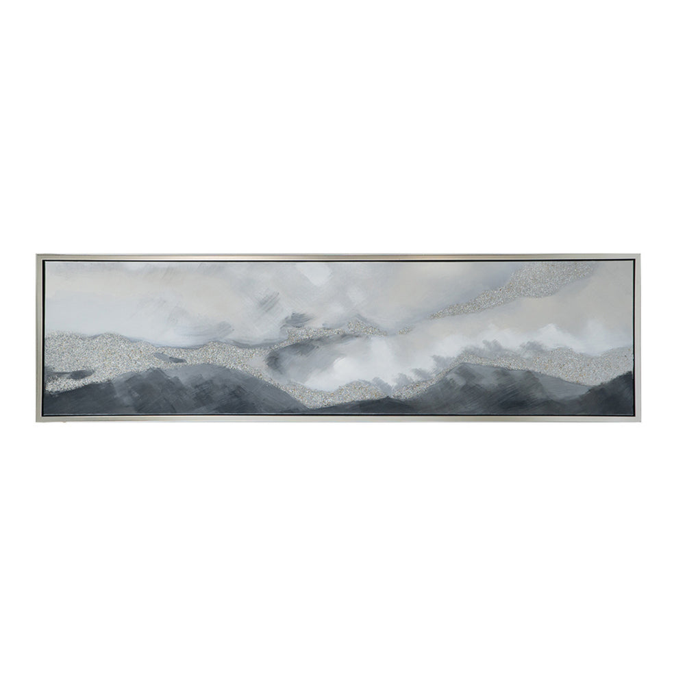 20 x 71 Framed Handpainted Wall Art, Landscape Abstract Design, Soft Gray