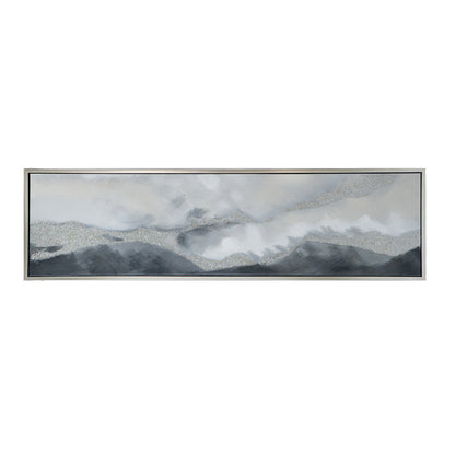 20 x 71 Framed Handpainted Wall Art, Landscape Abstract Design, Soft Gray