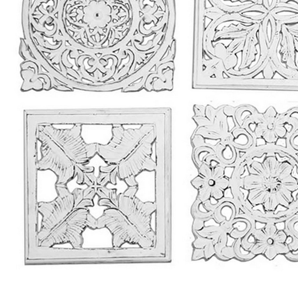12 x 12 Wall Art Panel Set of 6, Intricate Carved Sculpture, White Finish
