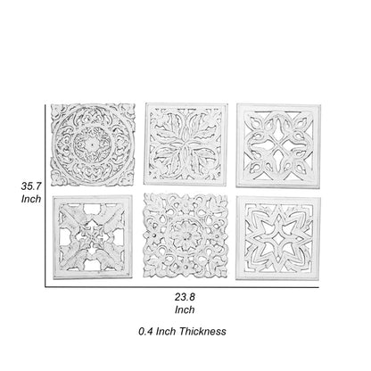 12 x 12 Wall Art Panel Set of 6, Intricate Carved Sculpture, White Finish
