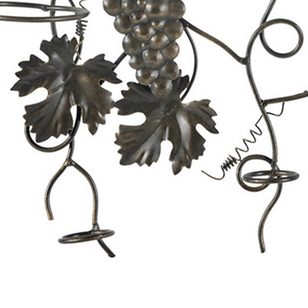 22 Inch Wall Hanging Wine Rack, Grape Bottle Stand, Black Metal