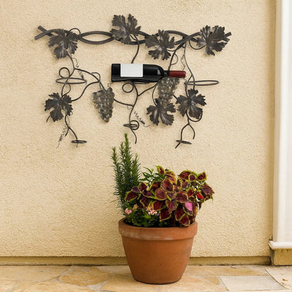 22 Inch Wall Hanging Wine Rack, Grape Bottle Stand, Black Metal
