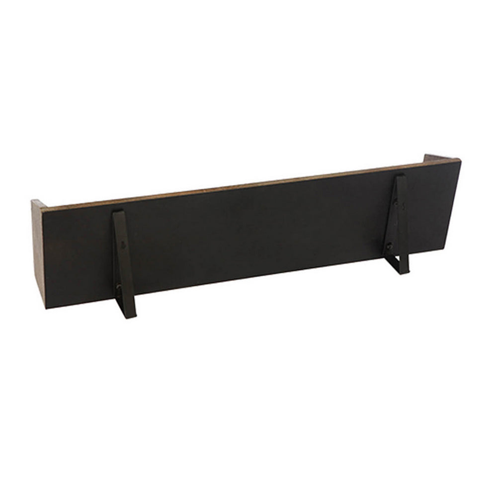 36 Inch Wine Rack Display Shelf Set of 2, Rectangular, Brown Wood, Black