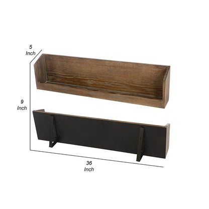 36 Inch Wine Rack Display Shelf Set of 2, Rectangular, Brown Wood, Black