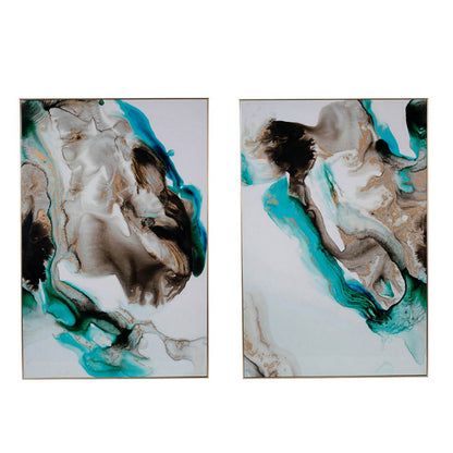 32 x 47 Wall Art Print Set of 2, Abstract Decor Portrait, Gold Wood Frame