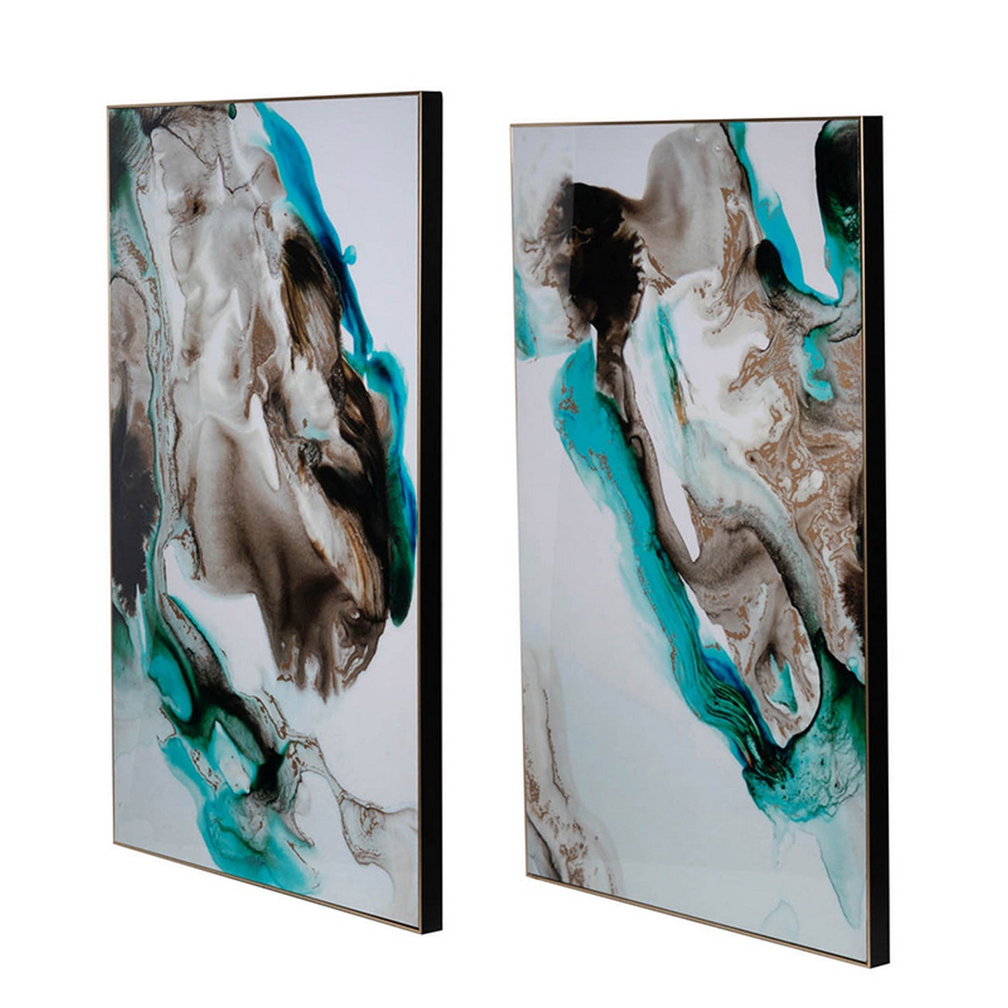 32 x 47 Wall Art Print Set of 2, Abstract Decor Portrait, Gold Wood Frame
