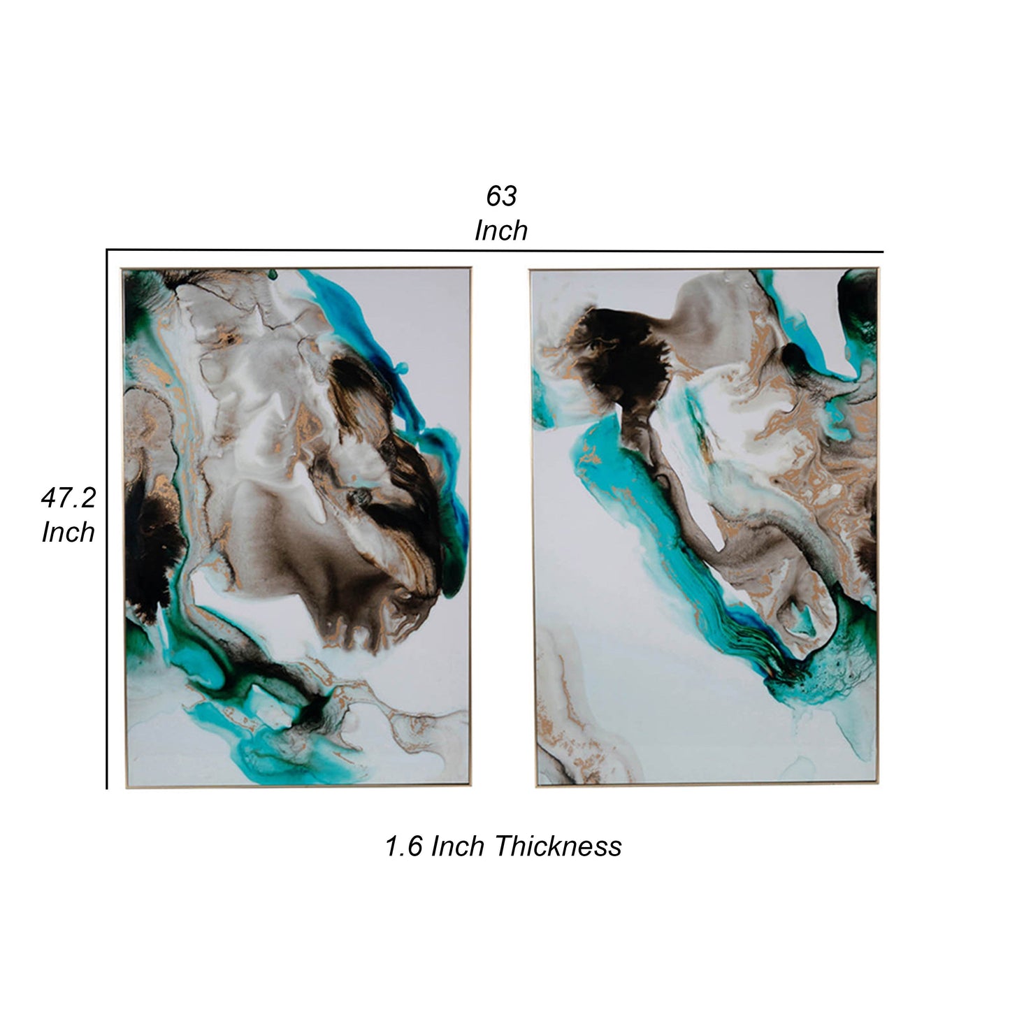 32 x 47 Wall Art Print Set of 2, Abstract Decor Portrait, Gold Wood Frame