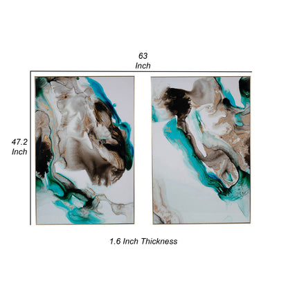 32 x 47 Wall Art Print Set of 2, Abstract Decor Portrait, Gold Wood Frame