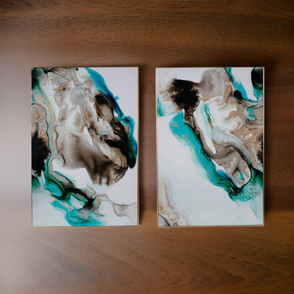 32 x 47 Wall Art Print Set of 2, Abstract Decor Portrait, Gold Wood Frame