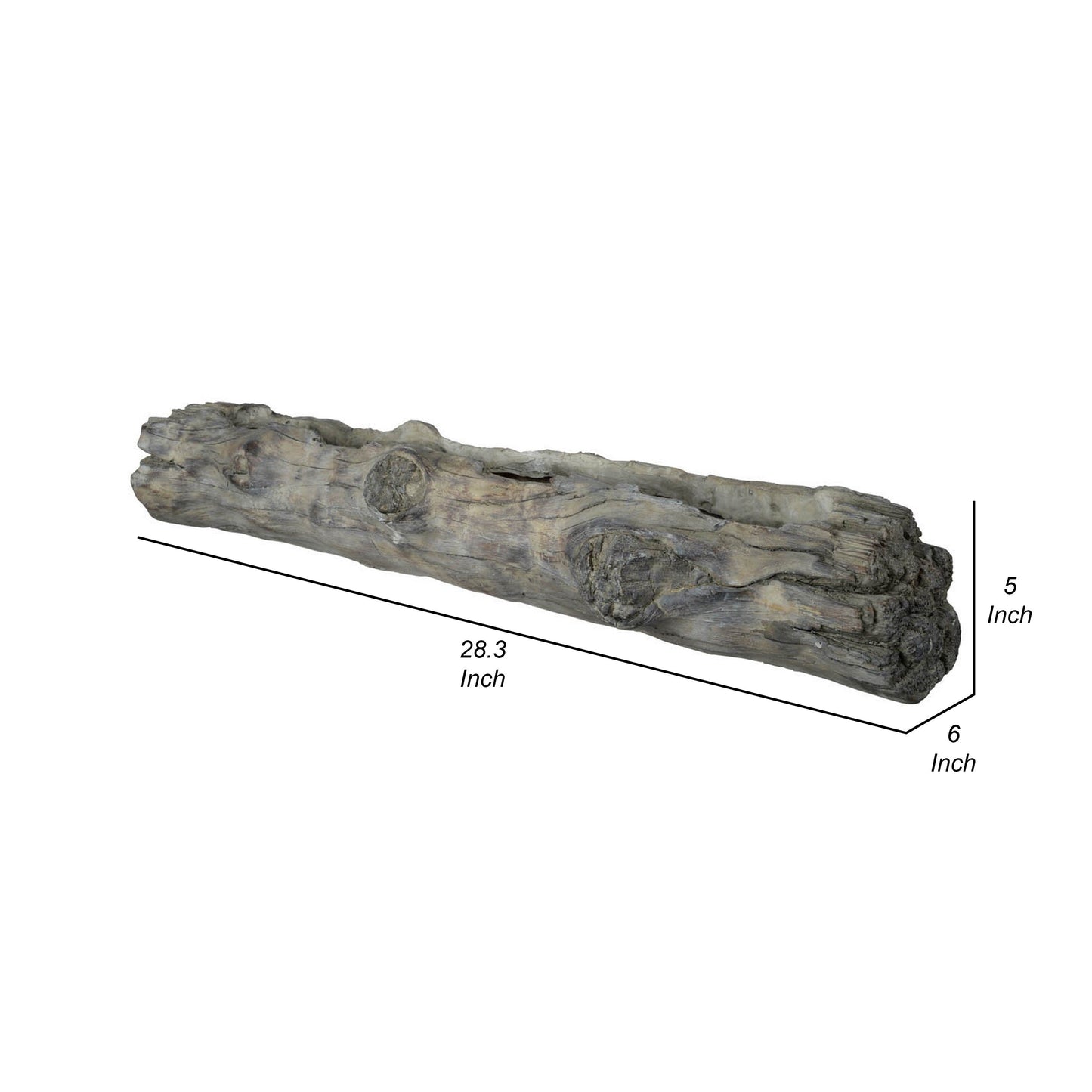 28 Inch Wall Shelf, Tree Trunk Design Home Decor, Gray Polyresin Finish