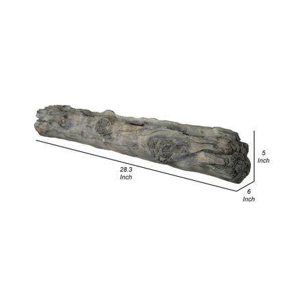 28 Inch Wall Shelf, Tree Trunk Design Home Decor, Gray Polyresin Finish