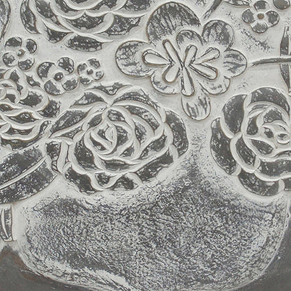 36x36 Inch Wall Art Panel, Carved Flower Vase Design, Gray White Wood