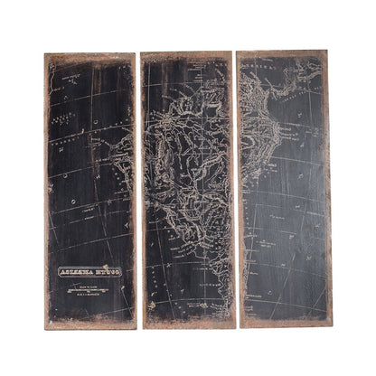 12x35 Inch 3 Piece Wall Art Panel, Continental South America Design, Black
