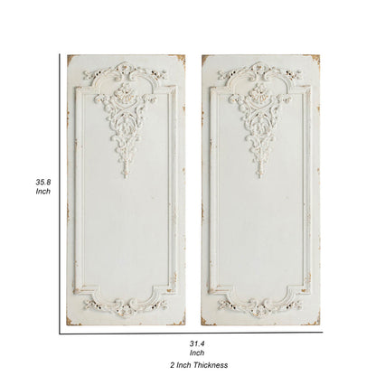16 x 36 Large Wall Art Decor Panel Set of 2, Carved Gold Border White Resin