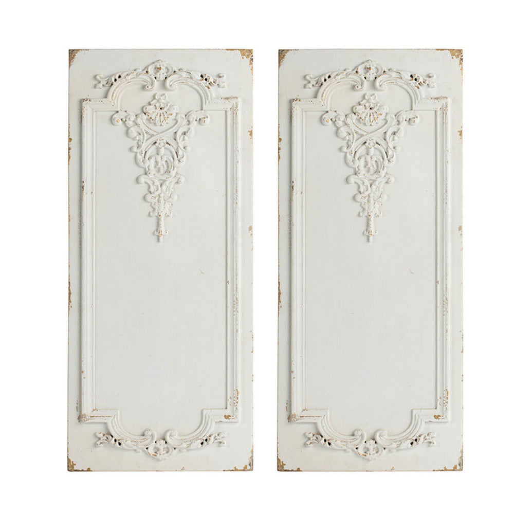 16 x 36 Large Wall Art Decor Panel Set of 2, Carved Gold Border White Resin