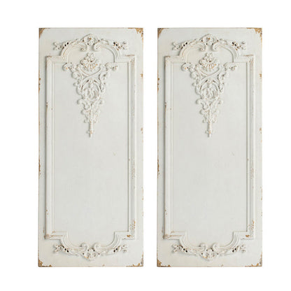 16 x 36 Large Wall Art Decor Panel Set of 2, Carved Gold Border White Resin