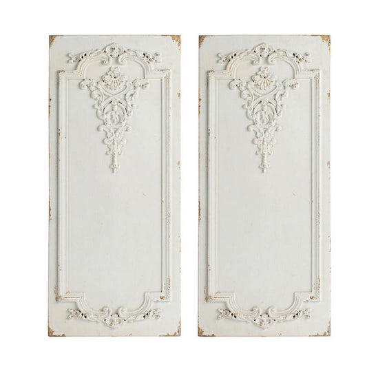 16 x 36 Large Wall Art Decor Panel Set of 2, Carved Gold Border White Resin