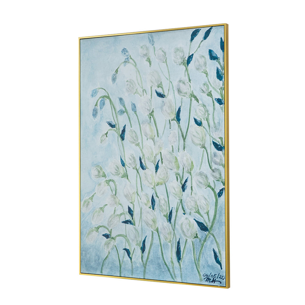 32 x 47 Inch Botanical Wall Art Decor, Blue White Floral Framed Canvas