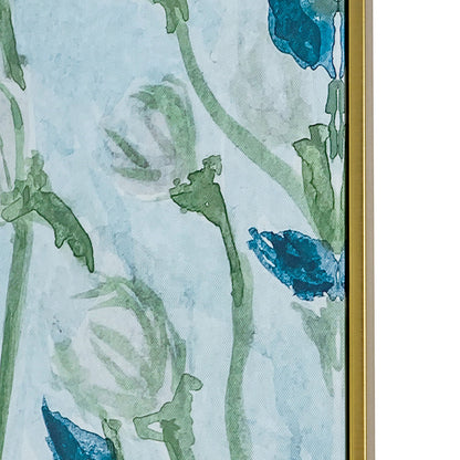32 x 47 Inch Botanical Wall Art Decor, Blue White Floral Framed Canvas
