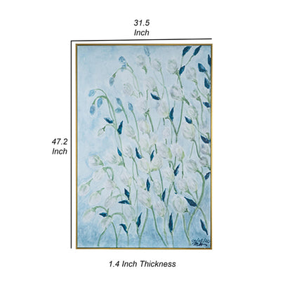 32 x 47 Inch Botanical Wall Art Decor, Blue White Floral Framed Canvas