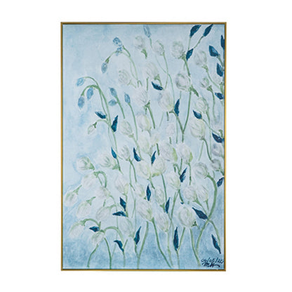 32 x 47 Inch Botanical Wall Art Decor, Blue White Floral Framed Canvas