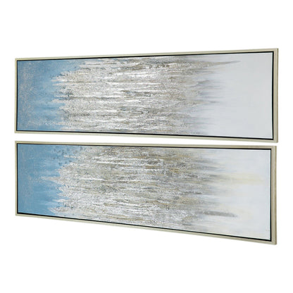 Dimy 20 x 71 Set of 2 Wall Art, Hand Painted Dahlia, Blue Silver Ombre