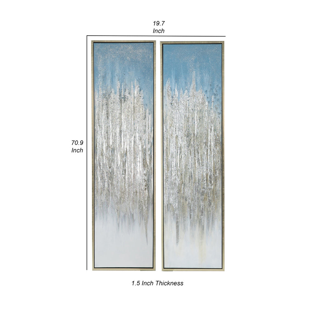 Dimy 20 x 71 Set of 2 Wall Art, Hand Painted Dahlia, Blue Silver Ombre