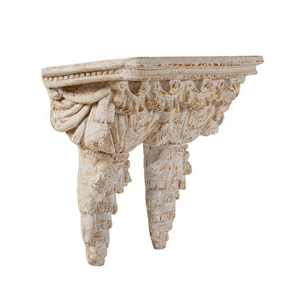 Siry 20 Inch Antique Wall Shelf, Carved Home Decor Accent, White Magnesium