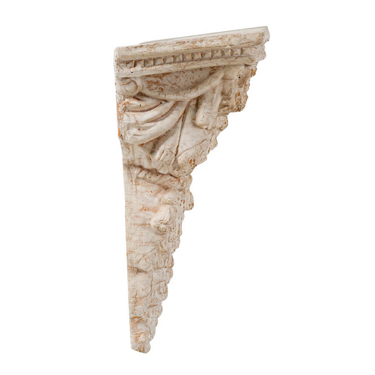Siry 20 Inch Antique Wall Shelf, Carved Home Decor Accent, White Magnesium