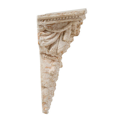 Siry 20 Inch Antique Wall Shelf, Carved Home Decor Accent, White Magnesium
