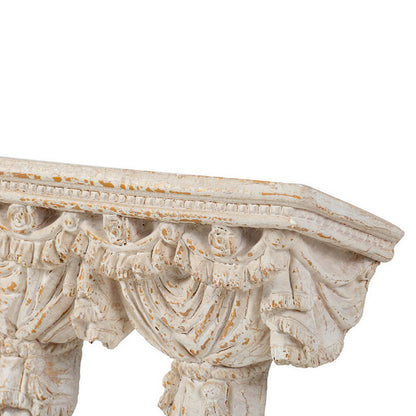 Siry 20 Inch Antique Wall Shelf, Carved Home Decor Accent, White Magnesium