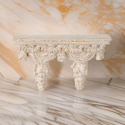 Siry 20 Inch Antique Wall Shelf, Carved Home Decor Accent, White Magnesium