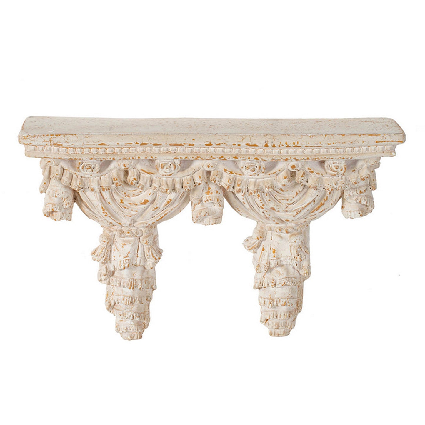Siry 20 Inch Antique Wall Shelf, Carved Home Decor Accent, White Magnesium