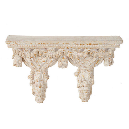 Siry 20 Inch Antique Wall Shelf, Carved Home Decor Accent, White Magnesium