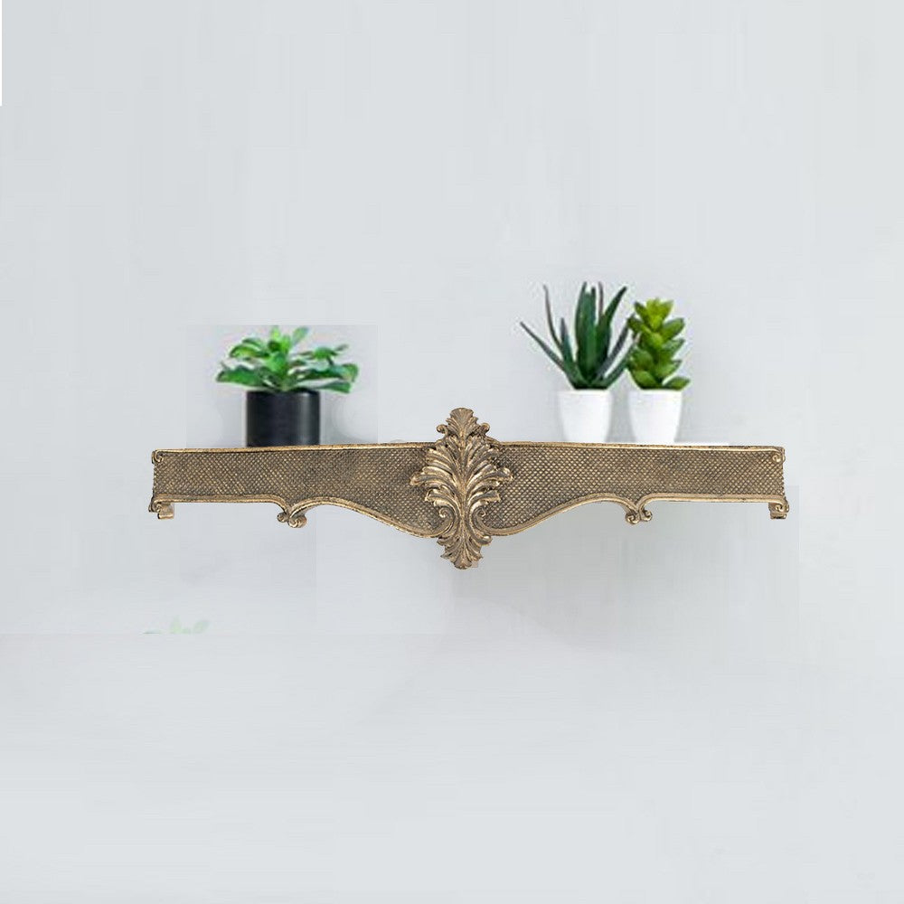 Riry 23 Inch Wall Plaque Shelf, Dotted Texture, Metal, Gold Resin Finish